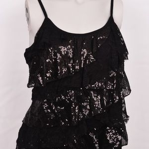 Black Lace & Sequin Layered Tank (XL)